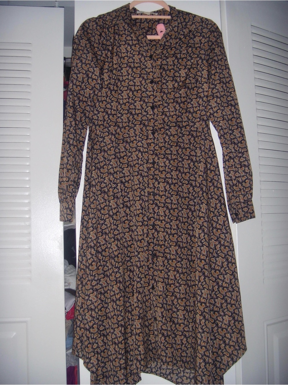 Michael Kors Black and Tan Paisley Asymmetrical Midi Dress